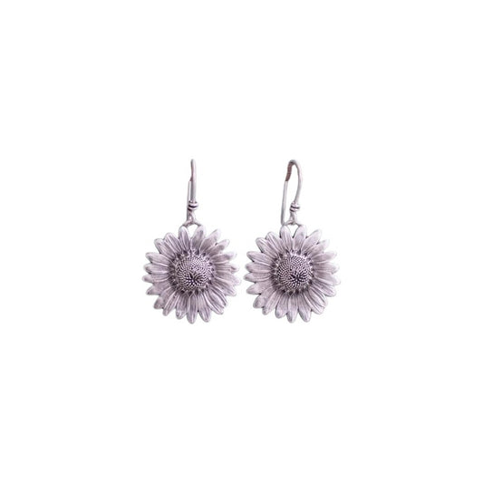 Aros Plateados Forma Girasol - Pendientes Femenino De Flor - Plateado