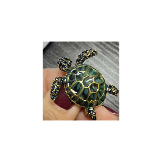 Broche Prendedor Tortuga De Mar Brillante, Accesorio Fino Verde Oscuro