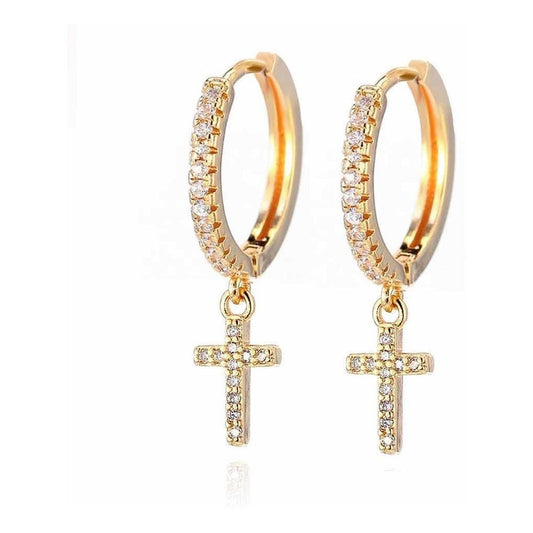 Aro De Argolla Con Péndulo De Cruz - Aros Elegantes - Aro Dorado
