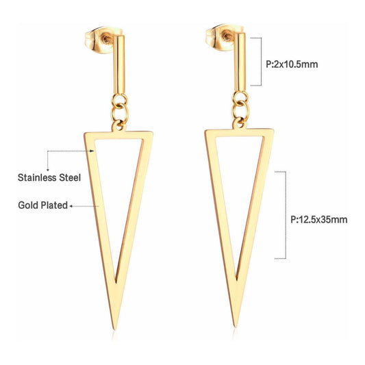 Aros Femeninos Geométricos Triangulares Elegantes Dorado
