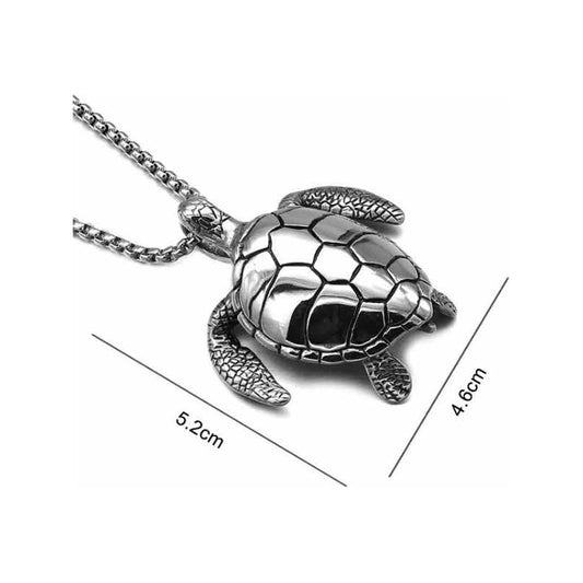 Gran Collar De Tortuga De Mar, Tortuga Con Cadena Acero Plateado