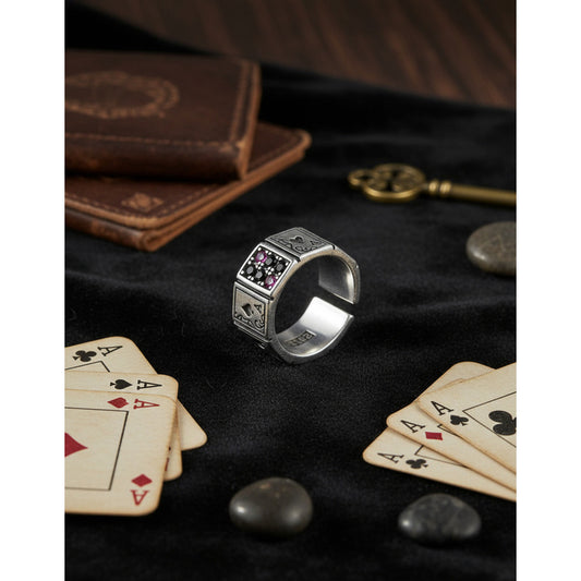 Anillo Poker, Anillo Ajustable Acero Inoxidable Modelo Poker Metálico Ajustable
