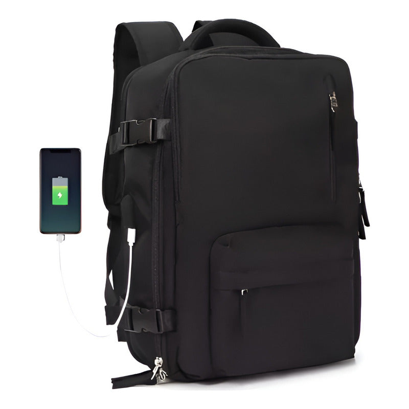 Mochila De Viaje, Mochila Cabina Avion, Mochila Minimalista Negro Liso