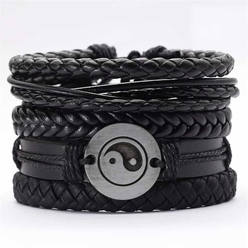 Pulsera Brazalete Cuero Elegante Negro - Místico 0 Mm