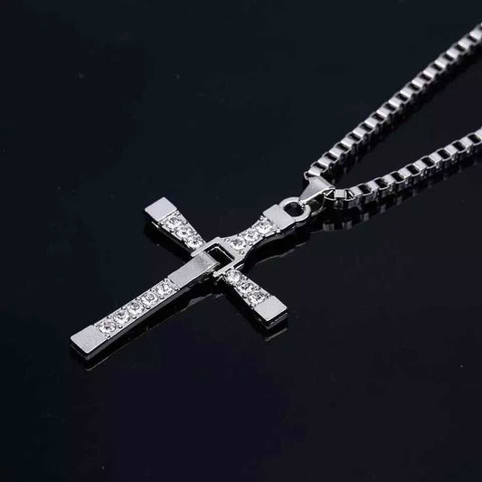 Collar Colgante Hombre Elegante Cruz Cadena Cristo Plateado