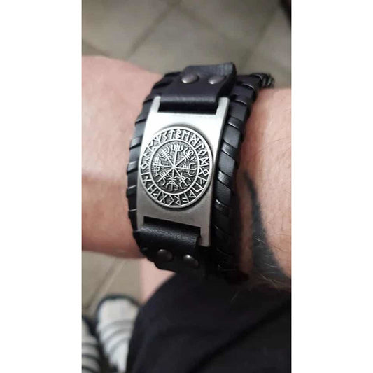 Pulsera Cuero Negro Vikingo Vegvisir Hombre Mujer Top Moda 0 Cm 50.8 Cm