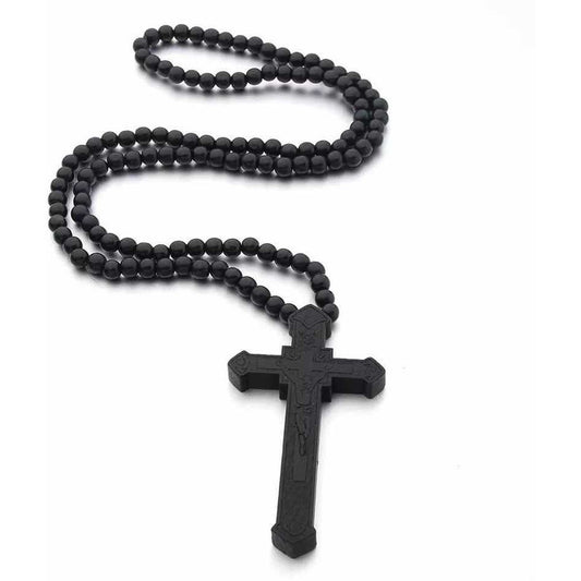 Gran Collar Con Cruz Colgante Negro