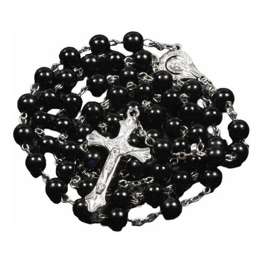 Collar Negro Religioso Largo, Rosario Negro Sofisticado Negro