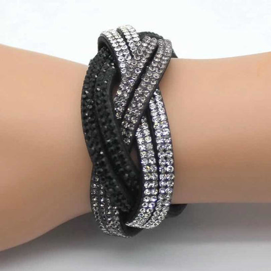 Pulsera De Fiesta Elegante Brazalete Cuero Cristales Fantasi 0 Cm