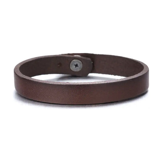 Pulsera De Cuero Cafe, Modelo Huaso , Brazalete Café 21 Cm