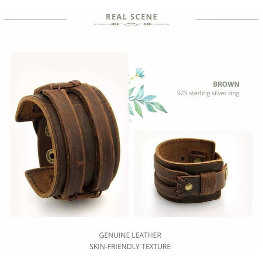Pulsera De Cuero Cafe - Pulsera Brazalete Elegante Moda