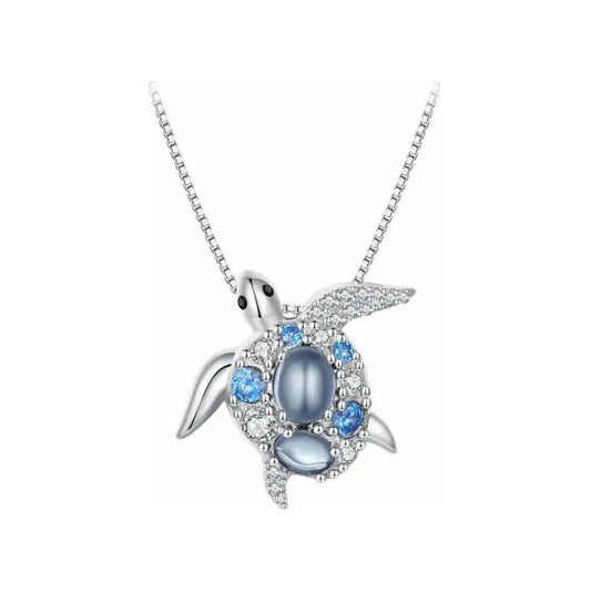 Fino Collar De Plata, Tortuga De Mar Elegante Con Circonitas Plateado