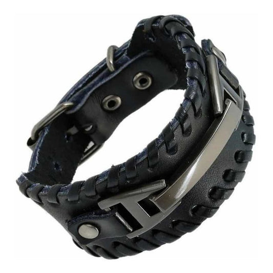 Pulsera Brazalete Punk De Cuero Y Metal Moda Muñequera Ajust 0 Mm