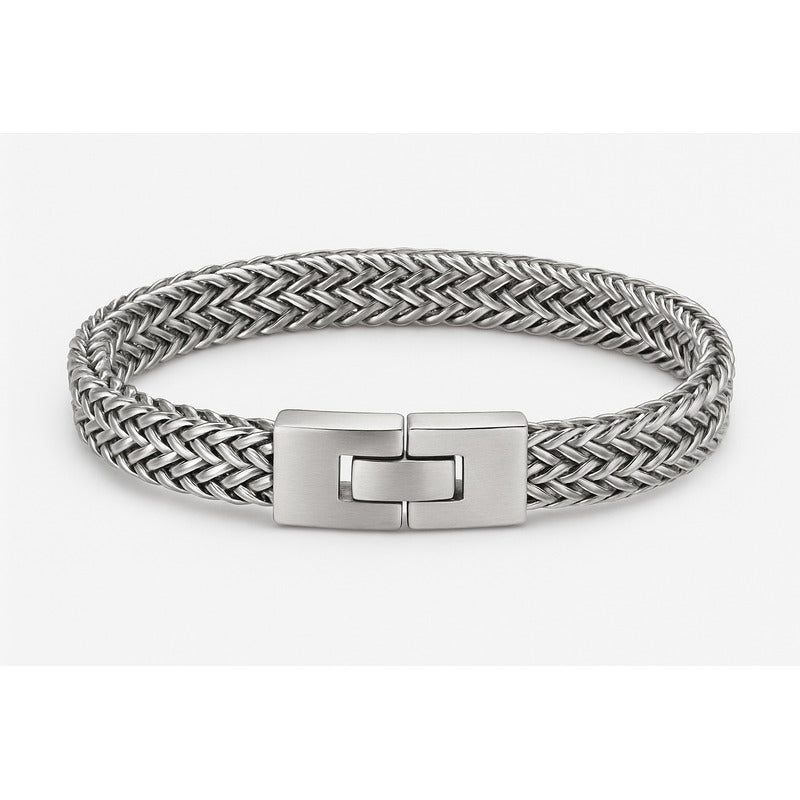 Pulsera Hombre De Acero Inoxidable Trenzada, Estilo Urbano Plateado 20 Cm