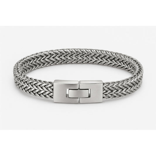 Pulsera Hombre De Acero Inoxidable Trenzada, Estilo Urbano Plateado 20 Cm