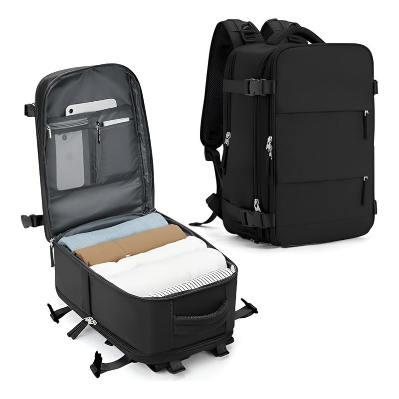Mochila De Viaje, Mochila Cabina Avion, Mochila Minimalista Negro Liso