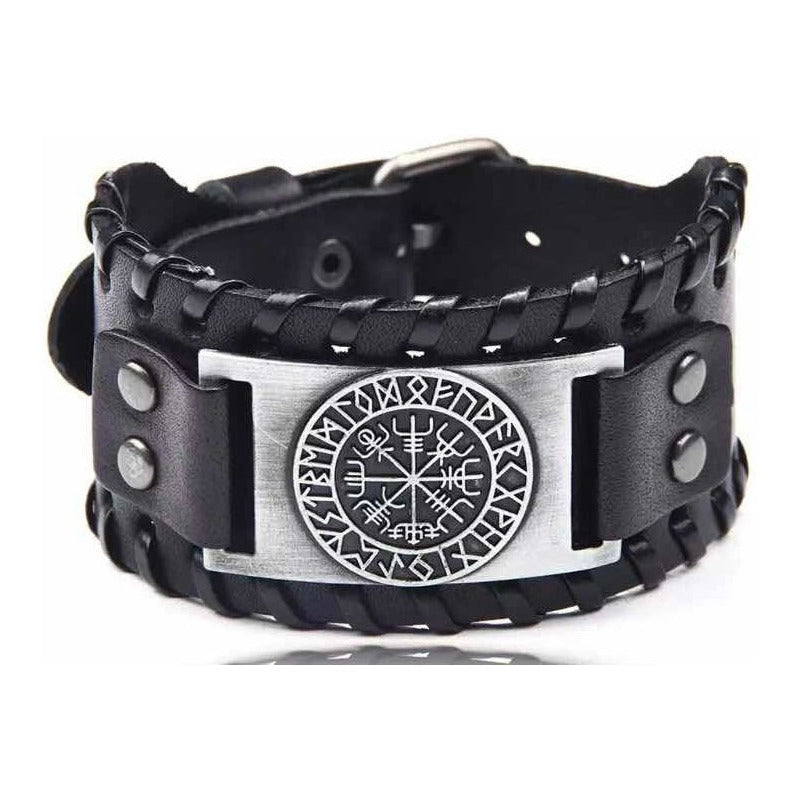 Pulsera Cuero Negro Vikingo Vegvisir Hombre Mujer Top Moda 0 Cm 50.8 Cm