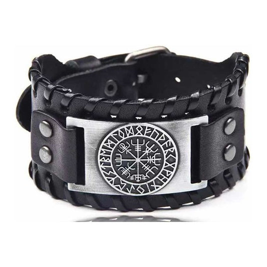Pulsera Cuero Negro Vikingo Vegvisir Hombre Mujer Top Moda 0 Cm 50.8 Cm