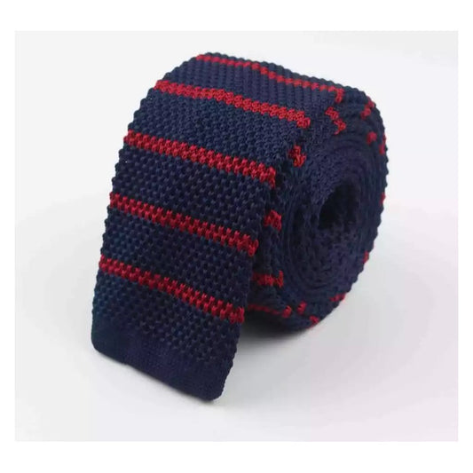Corbata Tejida Diseño Moda Hombre Corbata Matrimonio Azul Oscuro Azul Líneas Rojas
