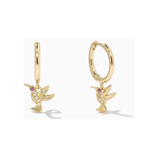 Aritos Elegantes De Pajarito Dorado Colibrí Con Circonitas Dorado