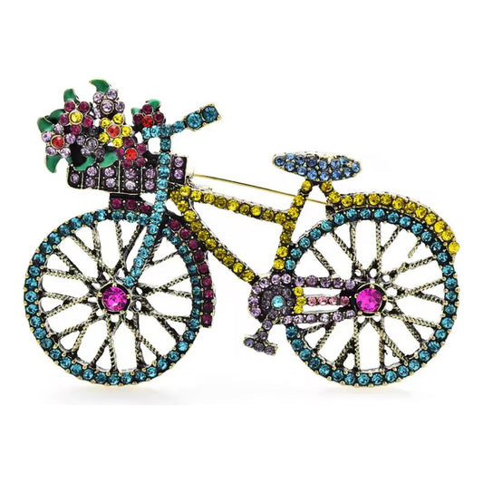 Broche Prendedor Bicicleta Chic Con Cristales Decorativos Multicolor