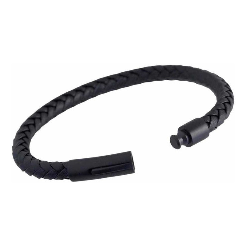 Pulsera Cuero Negra Vikinga - Brazalete Étnico Con Cierre 0 Mm