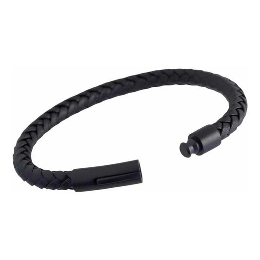 Pulsera Cuero Negra Vikinga - Brazalete Étnico Con Cierre 0 Mm