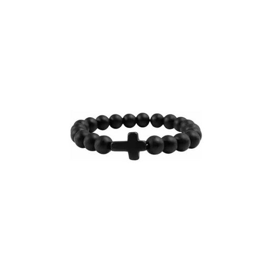 Pulsera Piedras Negras Brazalete Estilo Con Cruz Negro 0 Cm