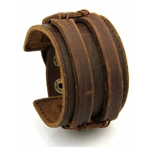 Pulsera De Cuero Cafe - Pulsera Brazalete Elegante Moda