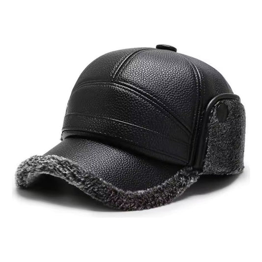 Gorro Sombrero Cuero Y Chiporro, Cálido Para El Invierno Negro 58-62 Liso