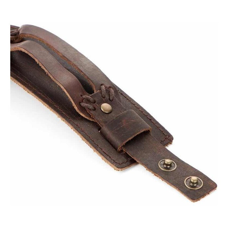 Brazalete Pulsera Hombre Cuero Marrón - Cafe Elegante Varón 20 Cm