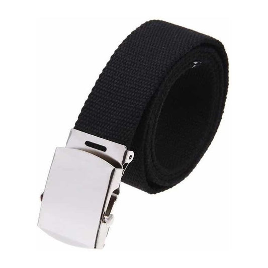 Cinturón Moderno De Lona Y Nailon Hebilla Metalizada Rockero Negro Liso Unica