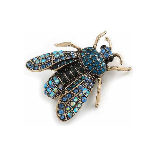Broche Prendedor Mosca Azulina Cristal Elegante Vintage Azul Petróleo