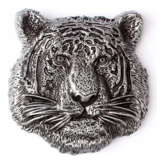 Hebilla Cinturón Cabeza De Tigre Metálica, Moda Cinturón Plateado Liso Único