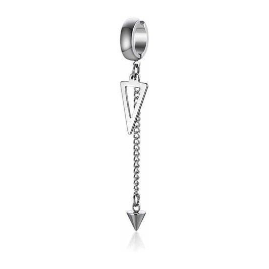 Pendiente Con Cadena Colgante Y Triángulo, Aro Masculino Plateado