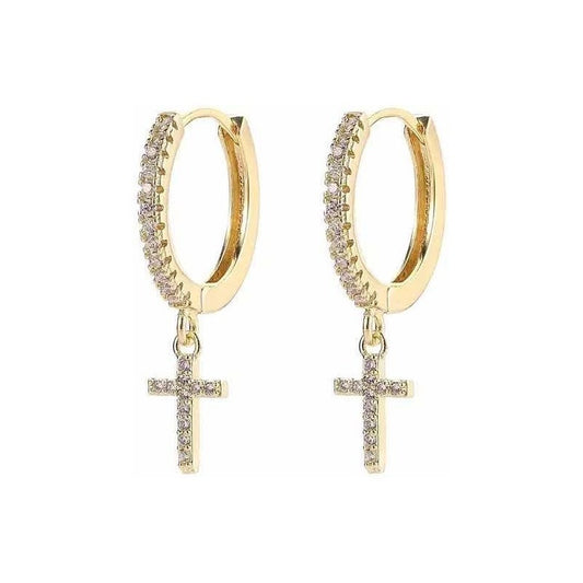 Aro De Argolla Con Péndulo De Cruz - Aros Elegantes - Aro Dorado