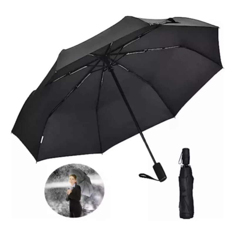 Paragua Retráctil Lluvia Paragua Cartera 24cm Plegable Negro Liso