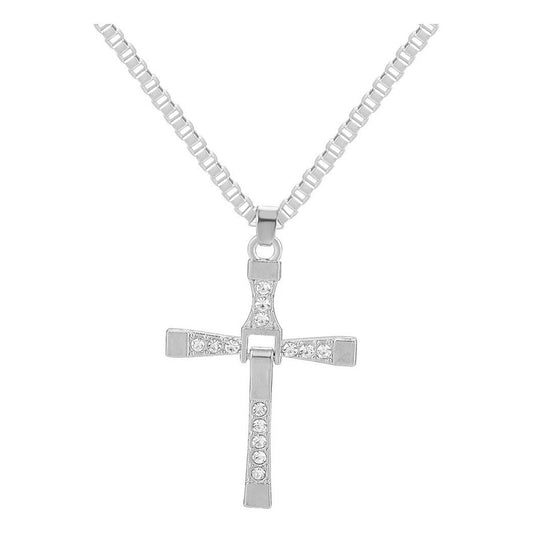Collar Colgante Hombre Elegante Cruz Cadena Cristo Plateado