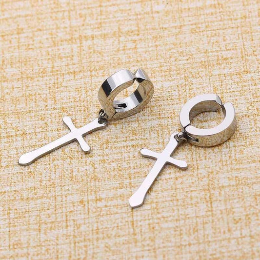 Aros Punk Cruz - Pendientes Colgantes -rock Hombre Mujer Plateado