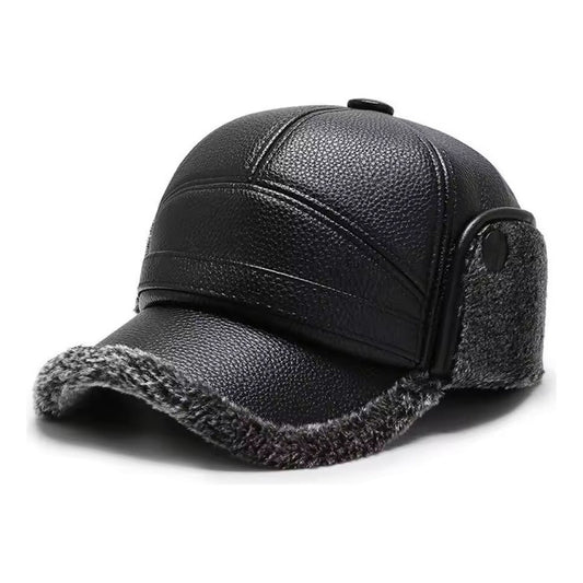 Gorro Sombrero Cuero Y Chiporro, Cálido Para El Invierno Negro 58-62 Liso