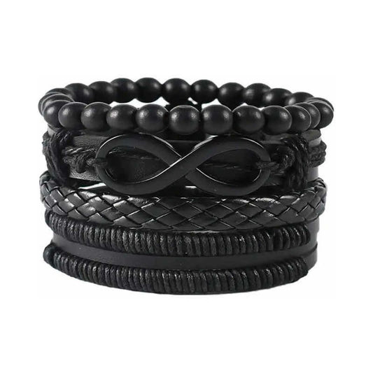 Pulsera Para Hombre Del Infinito Eco Cuero Negro, Brazalete 0 Cm 2.54 Cm