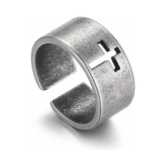 Anillo De Cruz Hombre Acero Inoxidable, Plateado Ajustable Plateado Ajustable