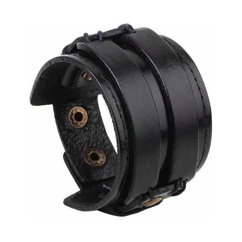 Pulsera Brazalete Cuero Negro Vintage Elegante Vikingo Varon 20 Cm