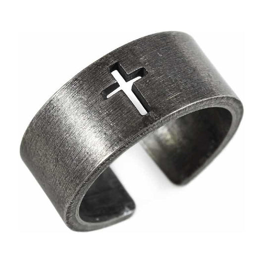 Anillo De Cruz Hombre Acero Inoxidable, Plateado Ajustable Plateado Ajustable