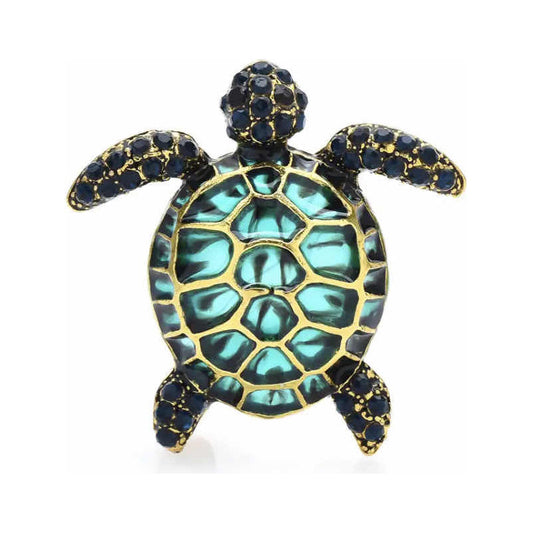Broche Prendedor Tortuga De Mar Brillante, Accesorio Fino Verde Oscuro