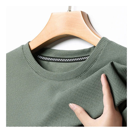 Polera Manga Corta Con Cuello Redondo, Modelo Verde Profundo Verde Musgo Liso Xxl  Equivalente L Talla Chilena Lisa