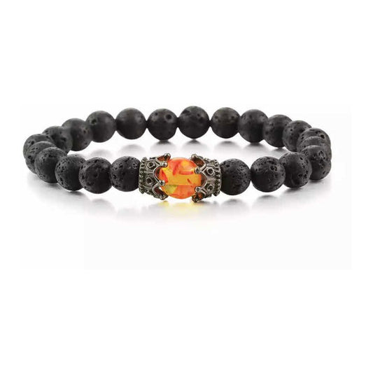 Pulsera Negra De Piedras Y Corona Metálica Símbolo Lava 0 Cm 2.54 Cm
