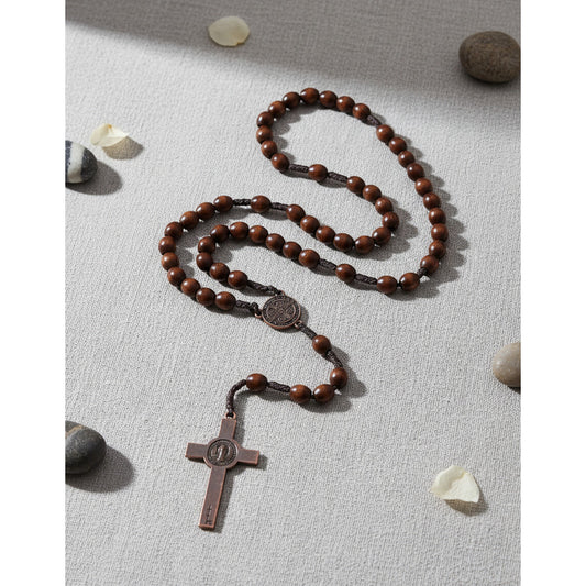Collar Elegante Religioso Rosario De Madera Café De Oración Marrón