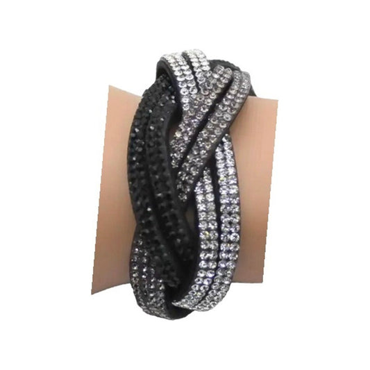 Pulsera De Fiesta Elegante Brazalete Cuero Cristales Fantasi 0 Cm