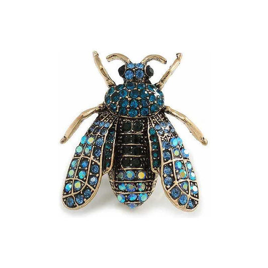 Broche Prendedor Mosca Azulina Cristal Elegante Vintage Azul Petróleo